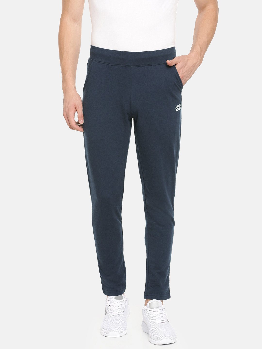 Jack & Jones Men Navy Blue Solid Straight Fit Track Pants