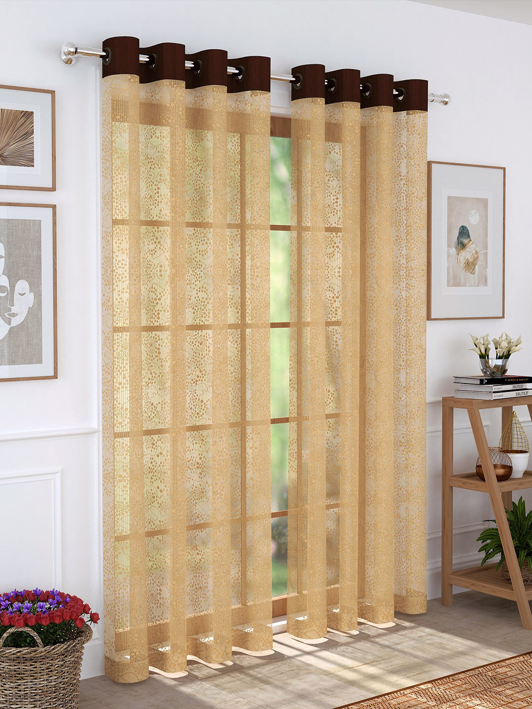Story@home Brown Set of 2 Sheer Long Door Curtains