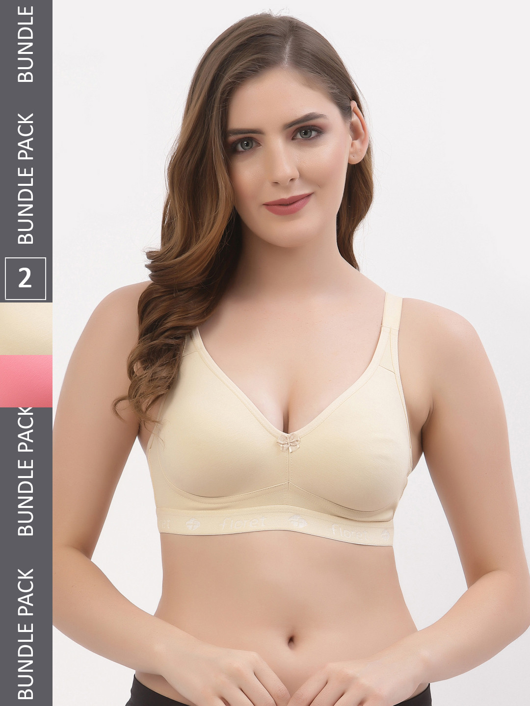 Floret Pack of 2 Non Padded Non-Wired Full Coverage Cotton Everyday T-Shirt Minimizer Bra