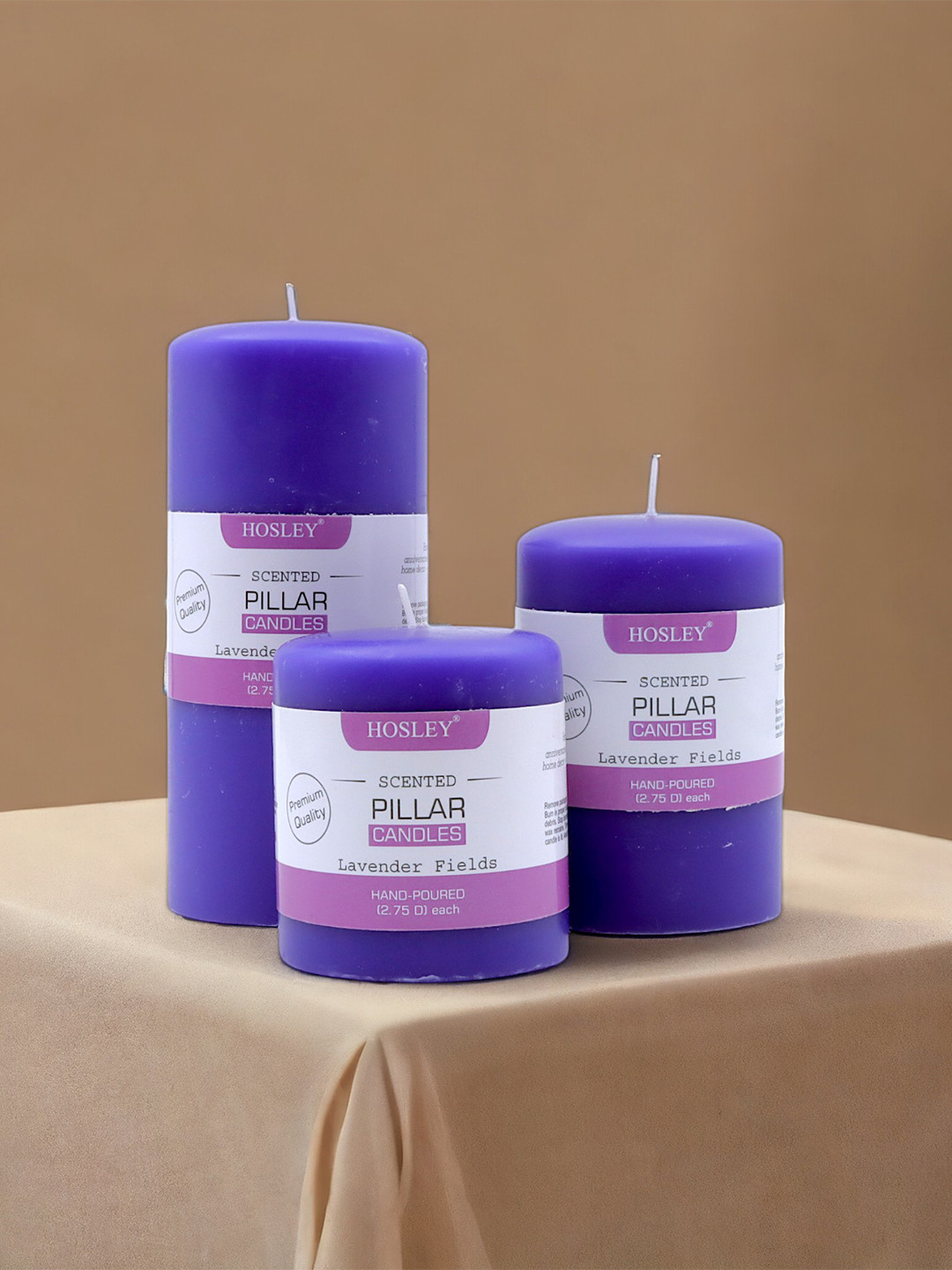 HOSLEY Highly Fragranced 3Pcs Lavender Fields Solid Geometric Regular Pillar Candles