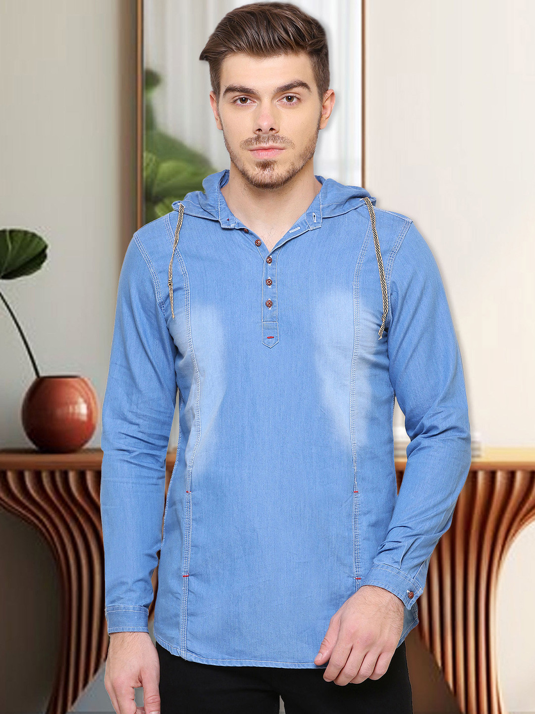 Kuons Avenue Men Blue Regular Fit Solid Casual Shacket