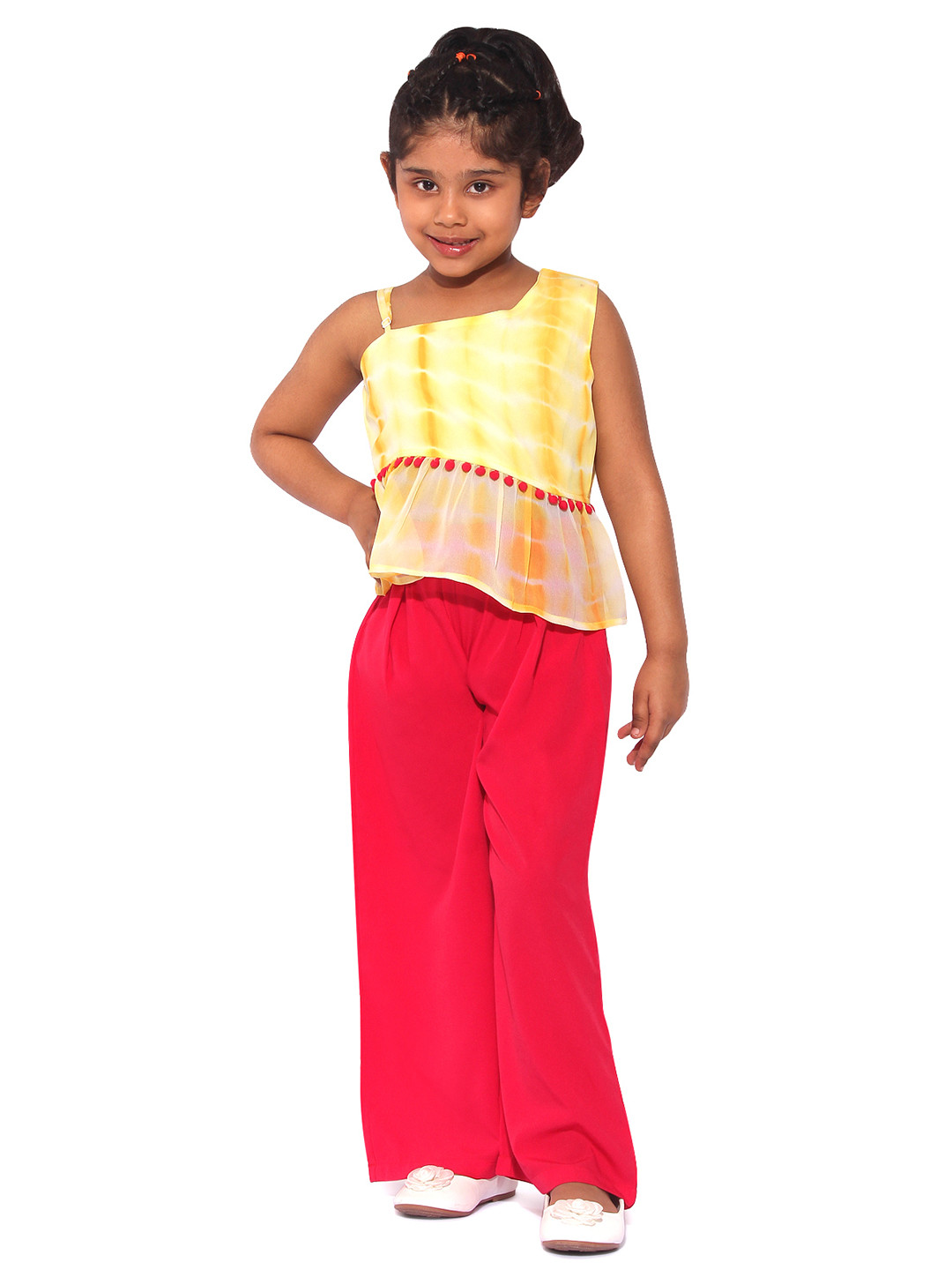 Stylo Bug Girls Yellow & Pink Solid Top with Pyjamas