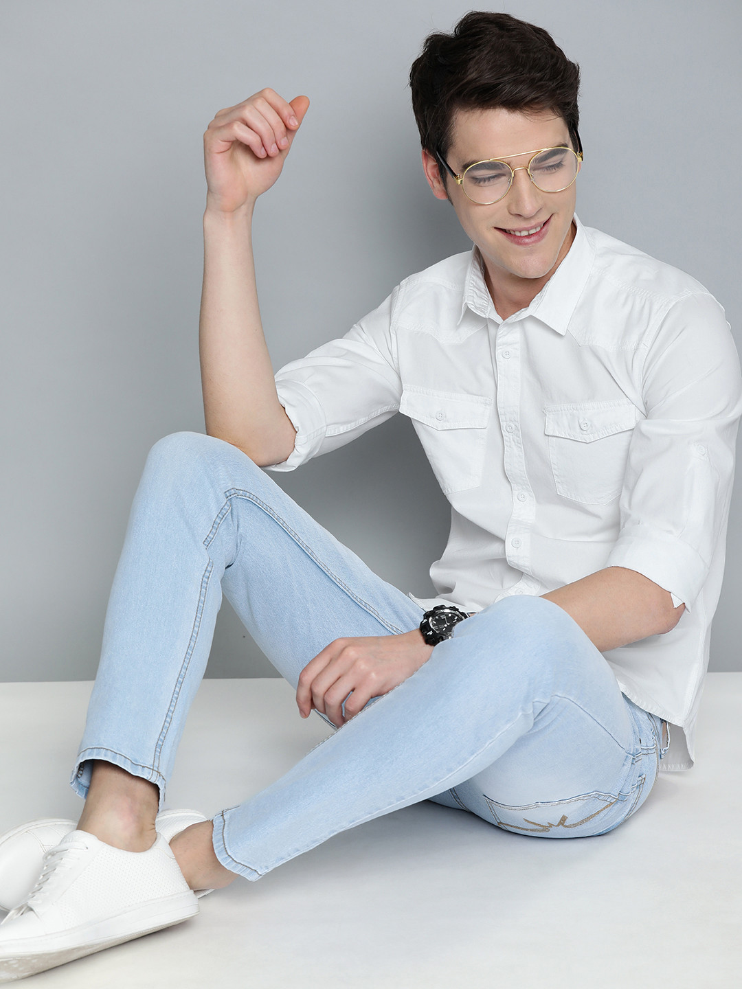 HERE&NOW Men White Slim Fit Casual Shirt