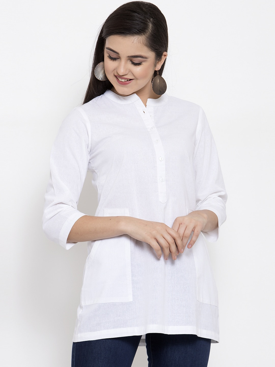 Ayaany Women White Solid Pure Cotton Top