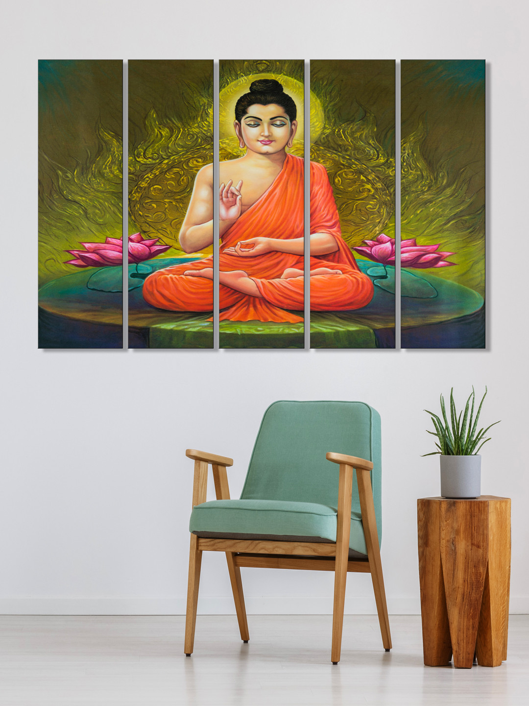 999Store Lord Buddha MDF 5 Pcs Living Room Rectangle Paintings Wall Art -29.92 x 10.24In