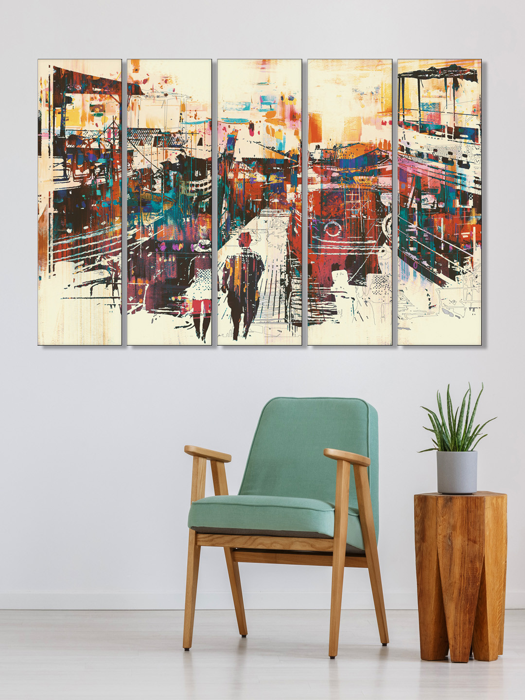 999Store MDF 5 Piece Wall Rectangle Paintings Wall Art - 30 x 10In