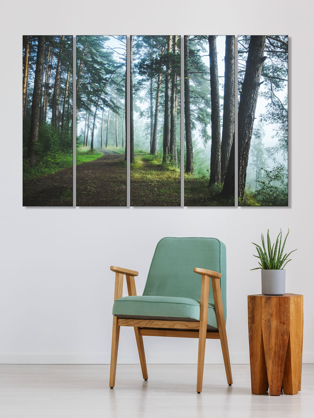 999Store Set of 5 Green & Black Printed Tree Covered Road Framed Wall Art