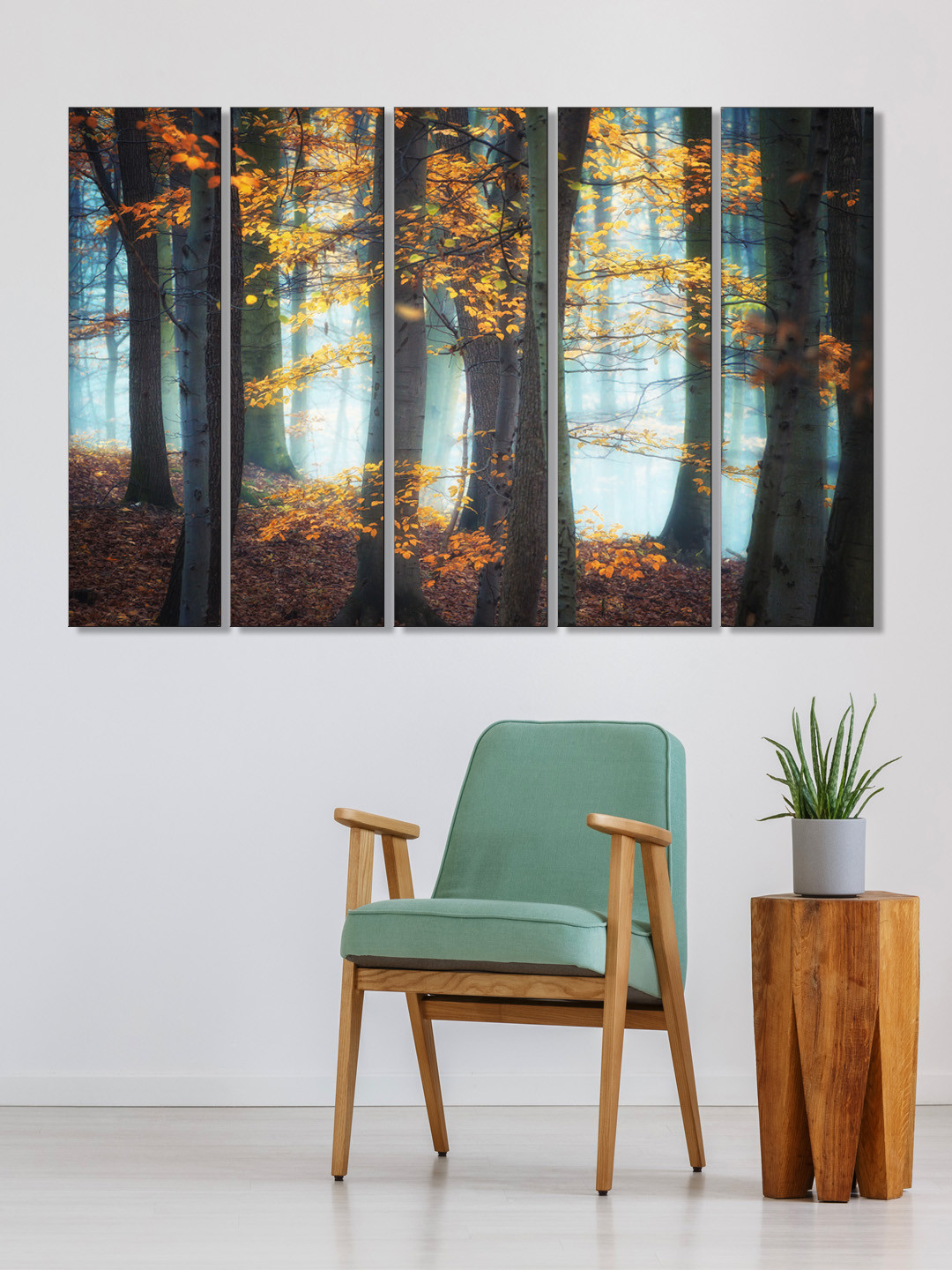 999Store Yellow MDF 5 Pcs Wall Home Office Rectangle Paintings Wall Art -29.92 x 10.24In