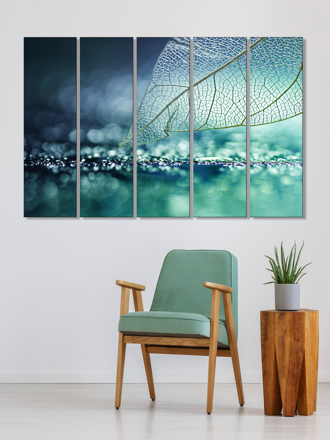 999Store Set of 5 Blue & White Printed Leaf Framed Wall Art