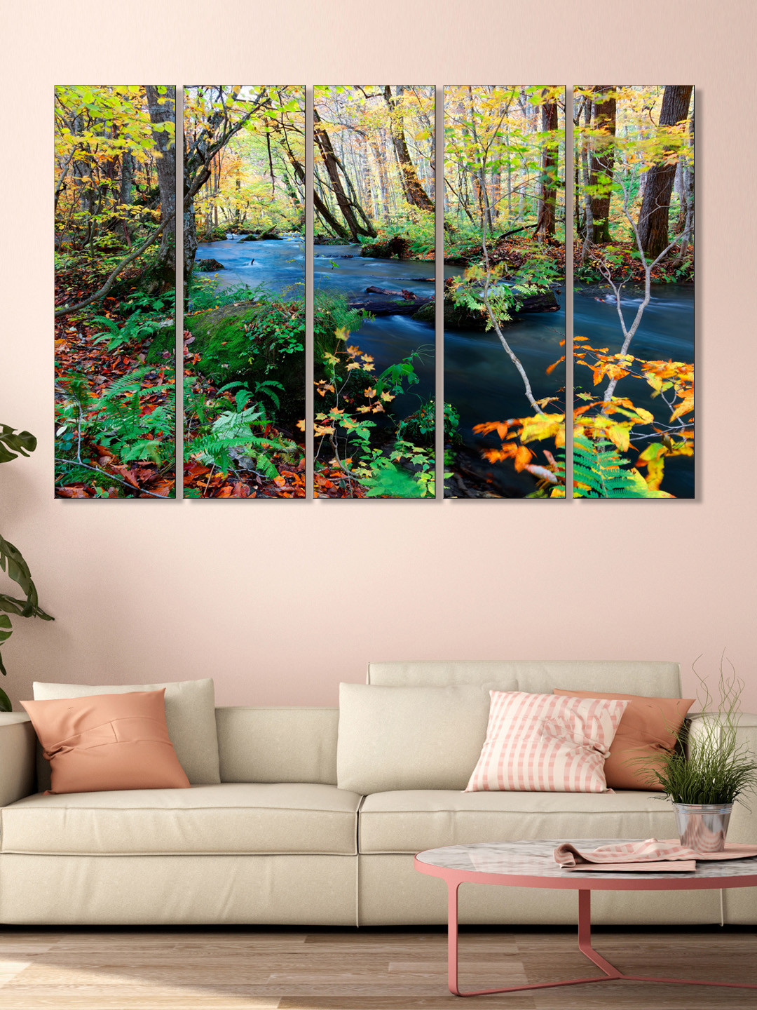 999Store Set of 5 Green & Blue Printed Natural Scenery Framed Wall Art