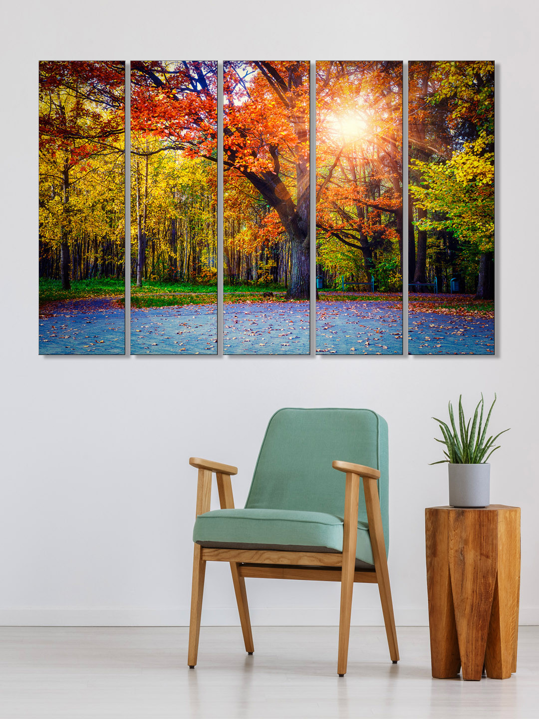 999Store Autum Trees Forest MDF 5 Piece Wall Rectangle Paintings Wall Art - 10.2 x 29.9In