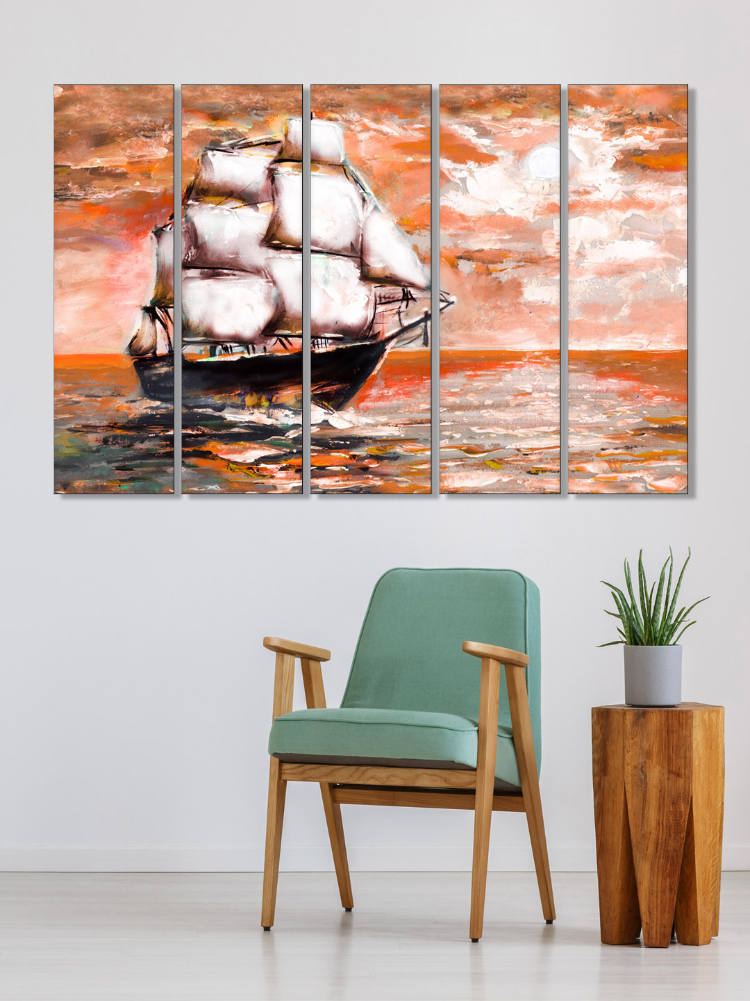 999Store Set of 5 Orange & White Printed Framed Wall Art