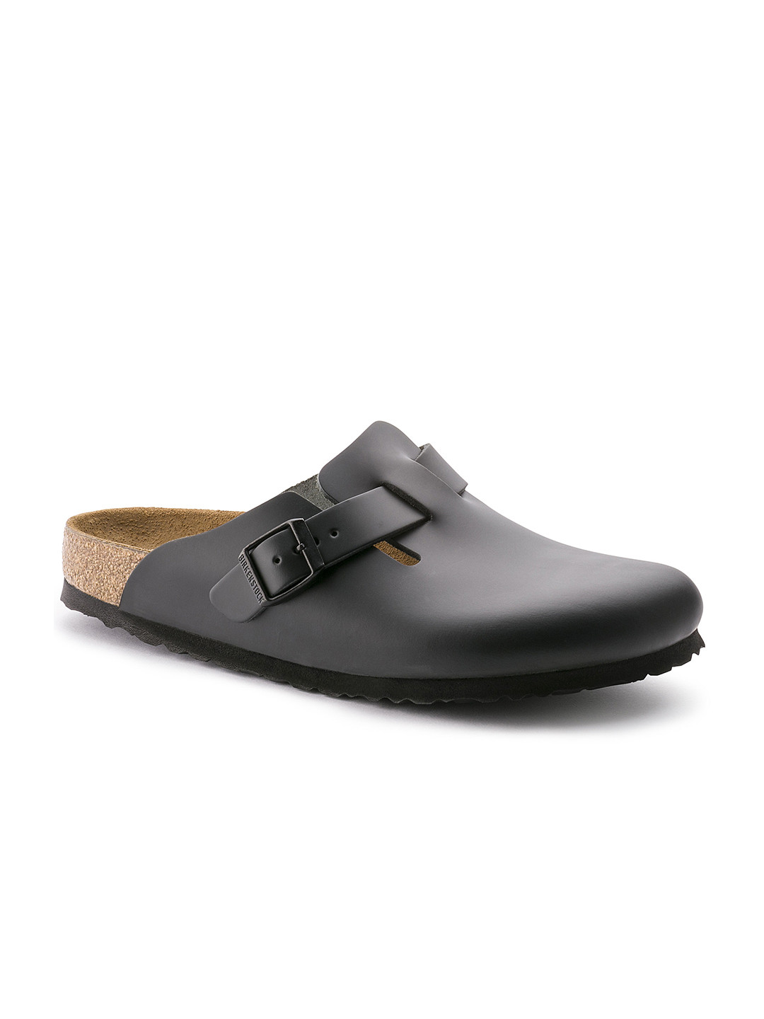 Birkenstock Boston Black Regular Width Natural Leather Clogs