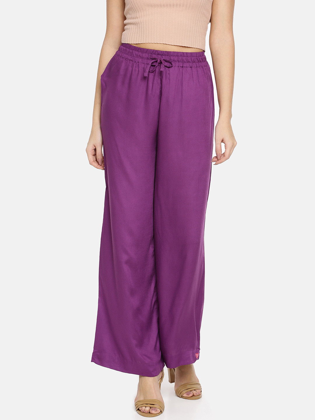 TWIN BIRDS Women Purple Solid Wide Leg Palazzos