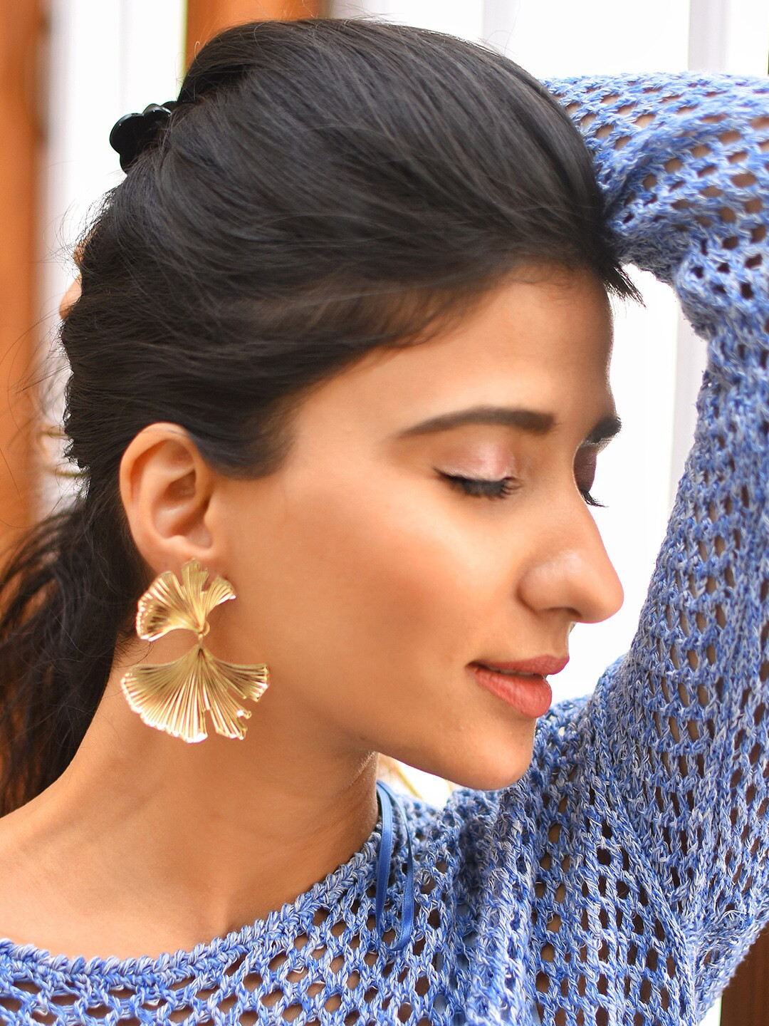 ToniQ Gold-Toned Floral Drop Earrings
