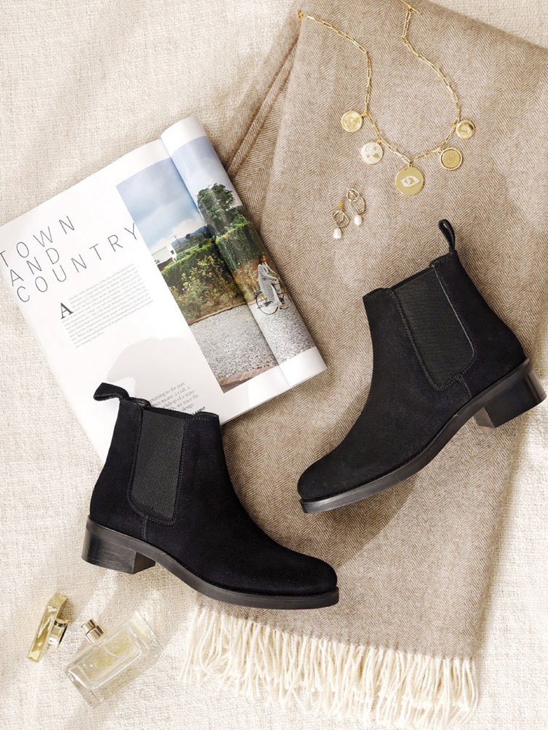 SaintG Women Black Suede Leather Ankle Boots