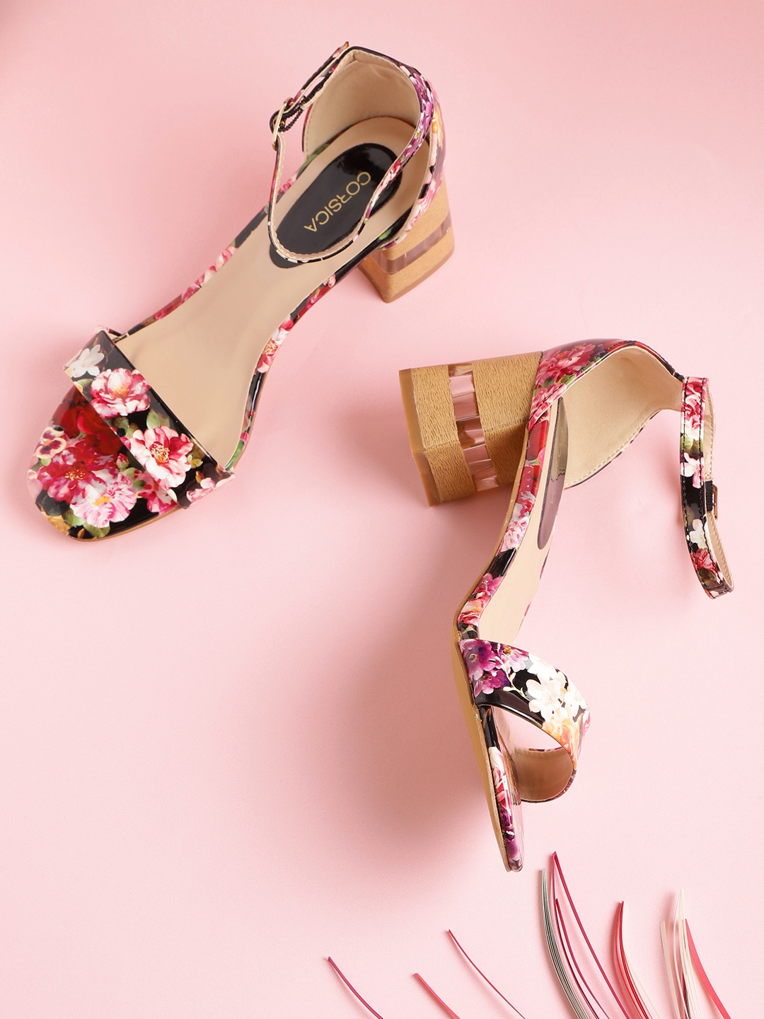 Pink floral deals block heels