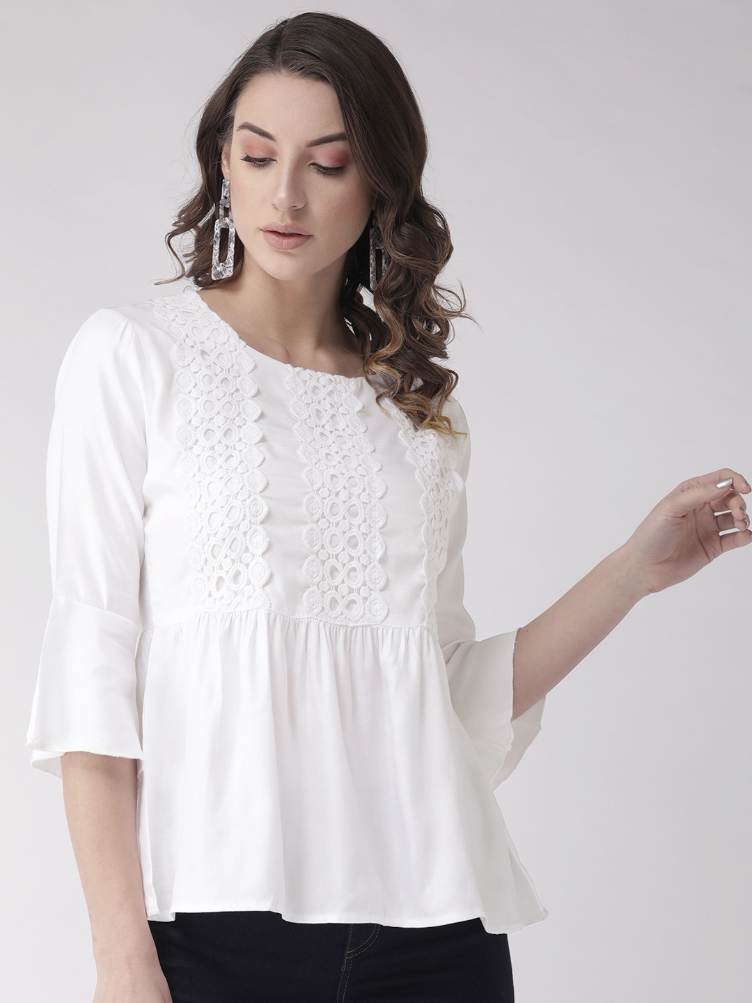 Style Quotient White Lace Detail A-Line Top
