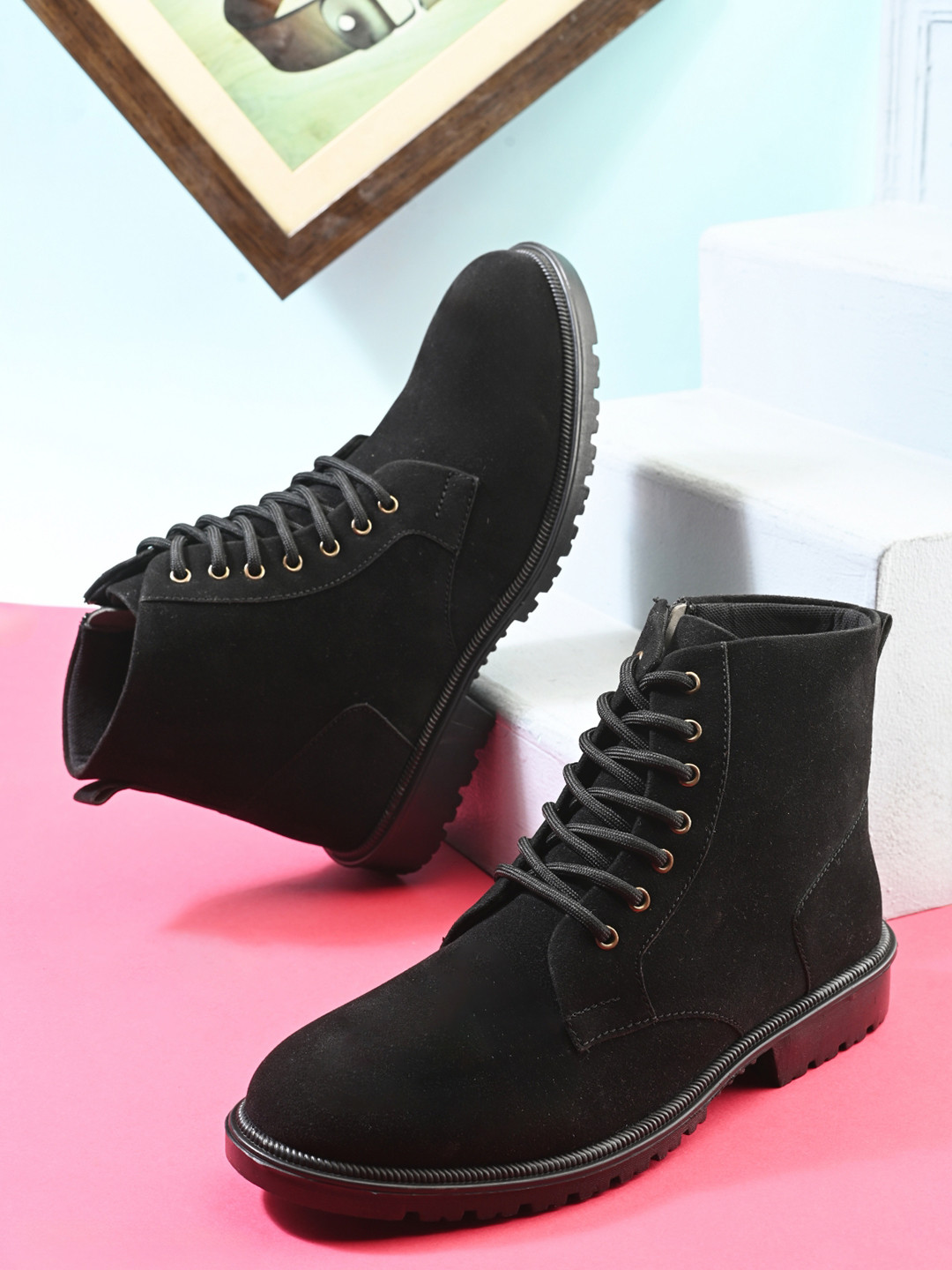 Big Fox Men Black Solid Mid-Top Flat Boots