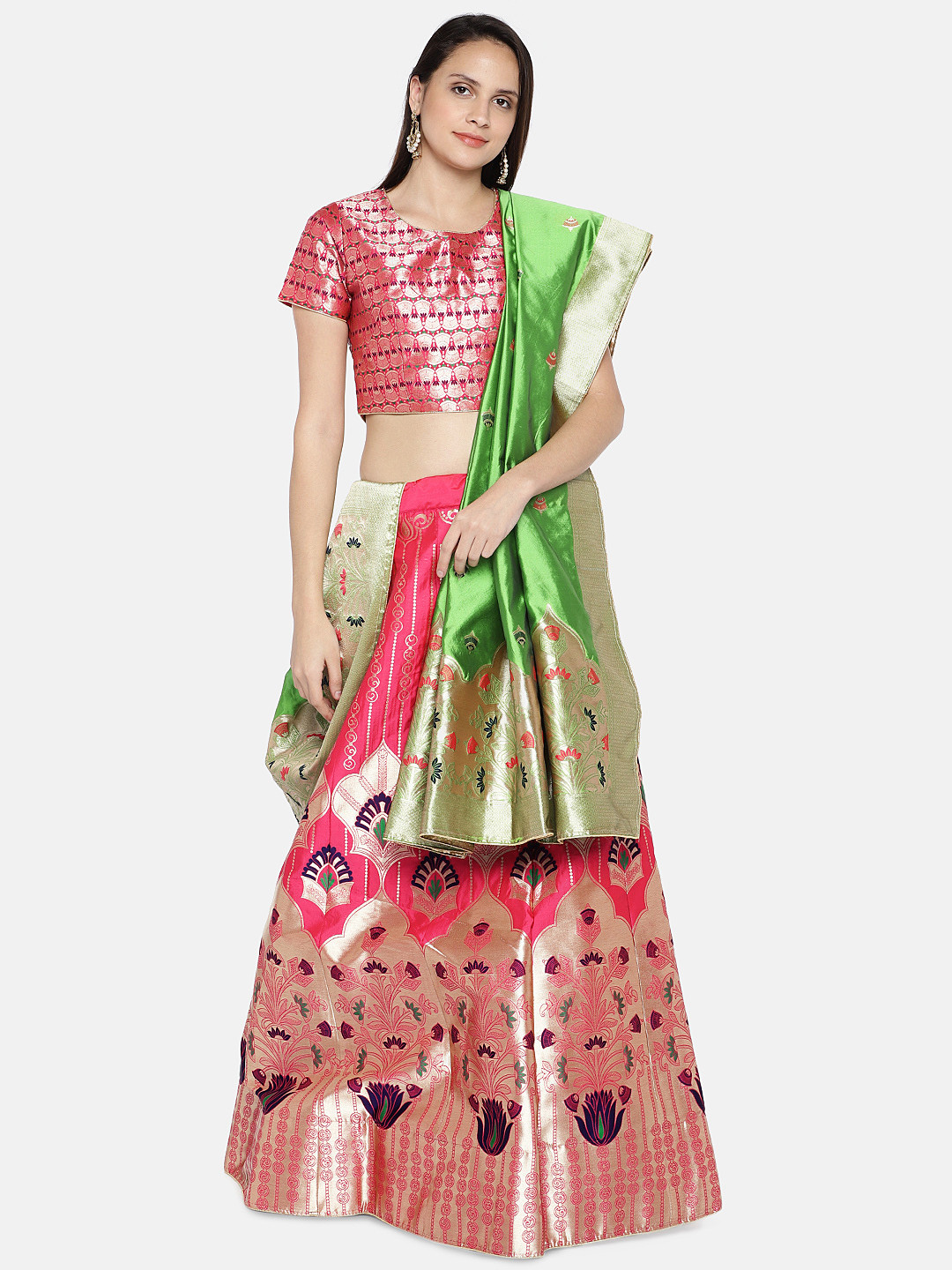 flaher Pink Semi-Stitched Lehenga & Blouse with Dupatta