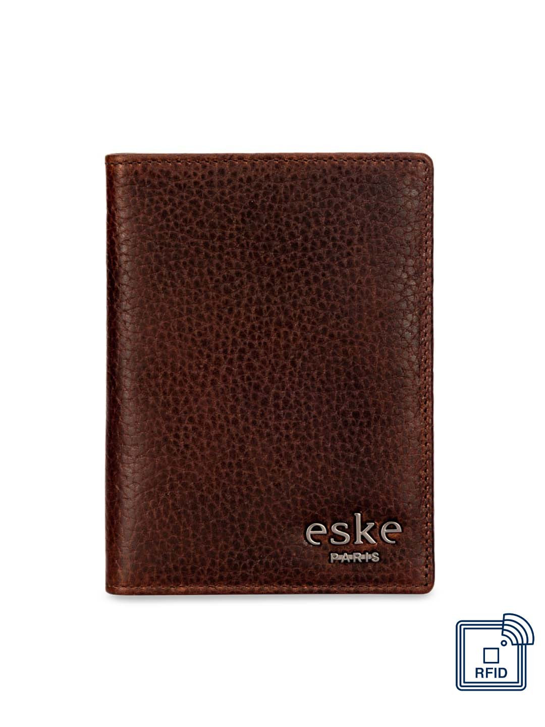 Eske Unisex Brown Textured Passport Leather Holder