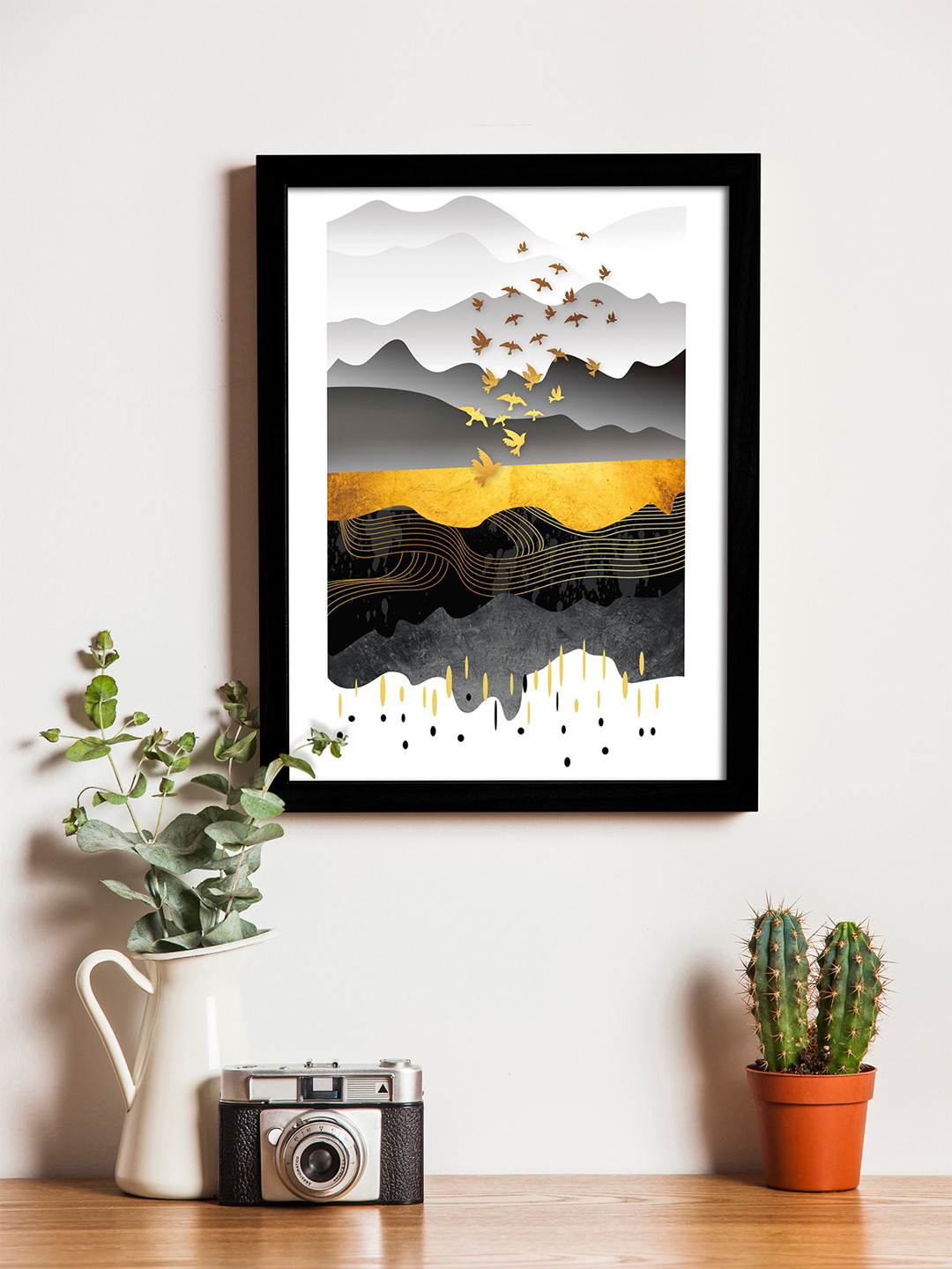 Art Street White & Grey Printed Synthetic Wood Framed Individual Wall Art