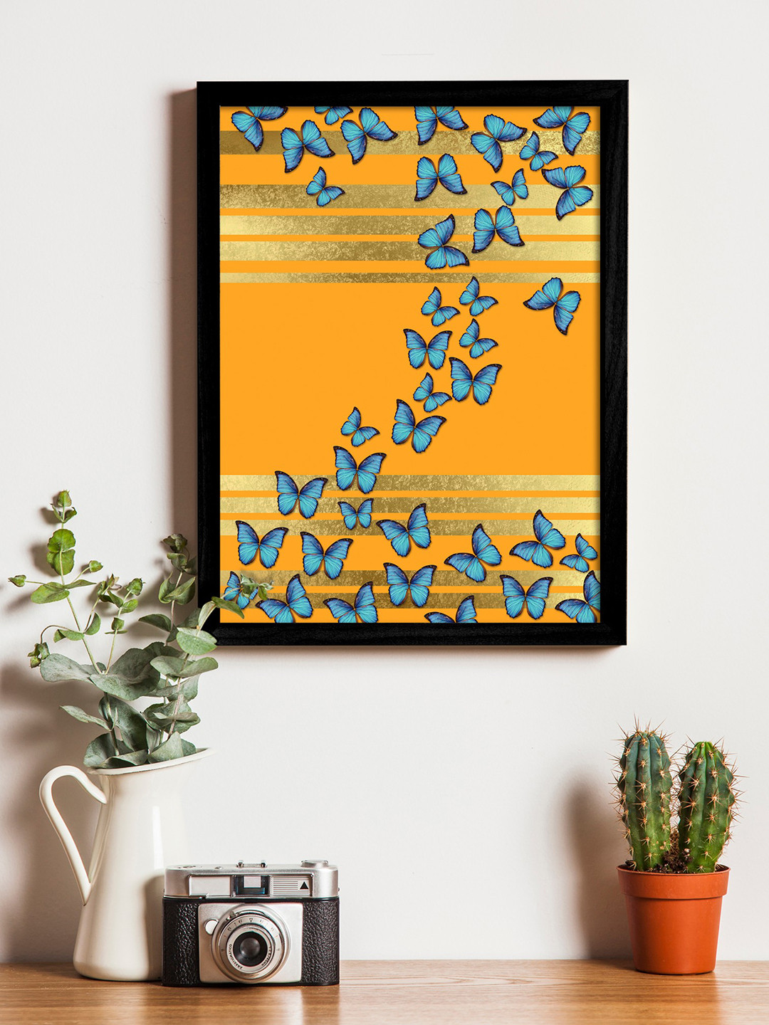 Art Street Mustard Yellow & Blue Printed Synthetic Wood Framed Individual Wall Art