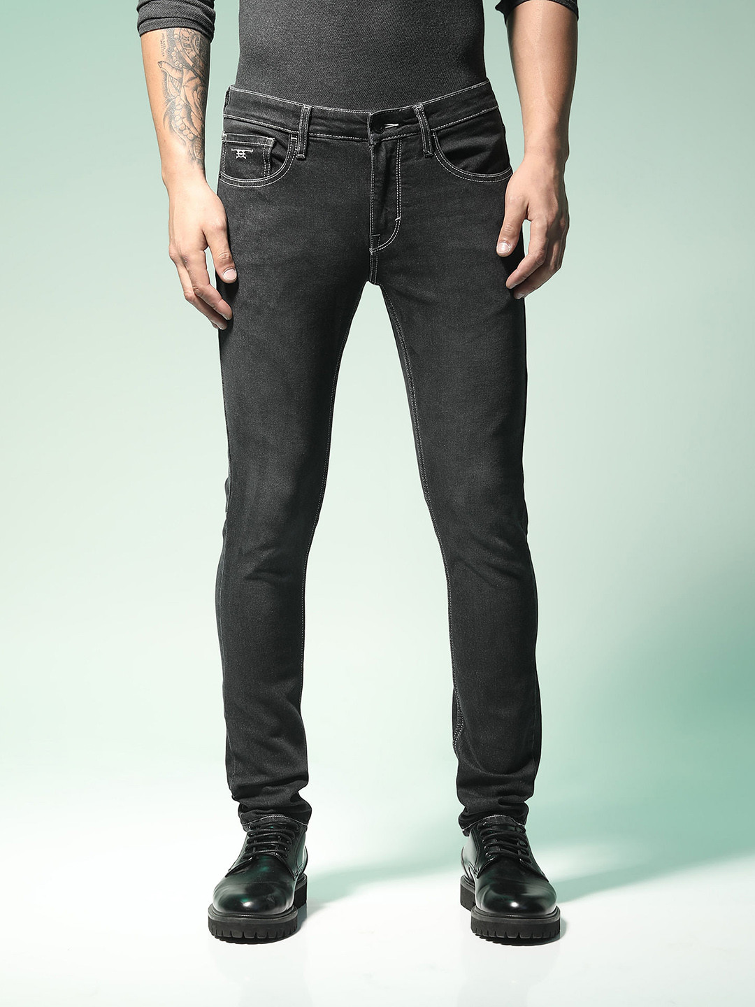 Flying Machine Men Black Jackson Skinny Fit Mid-Rise Clean Look Stretchable Jeans