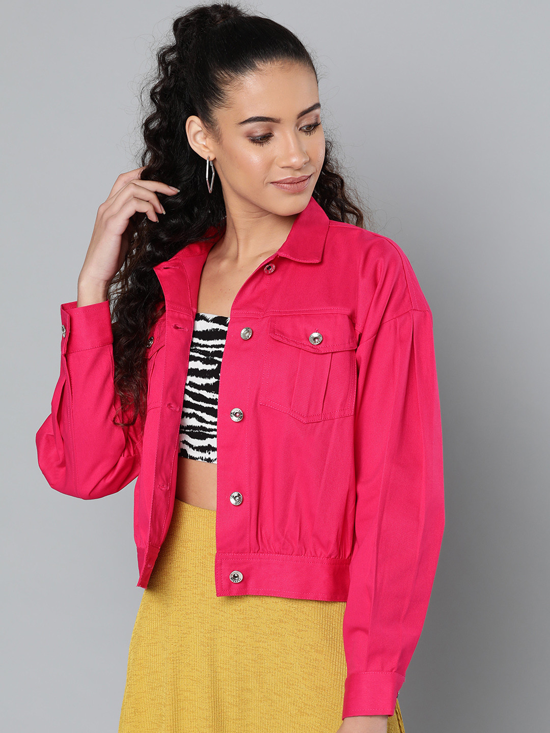 STREET 9 Women Pink Solid Denim Jacket