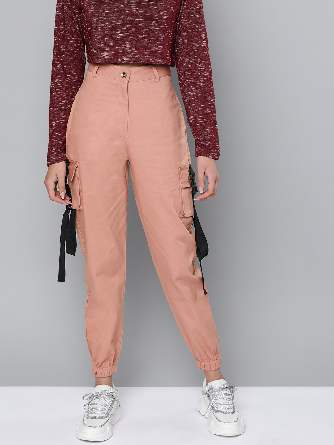 STREET 9 Women Dusty Pink Loose Fit Solid Joggers