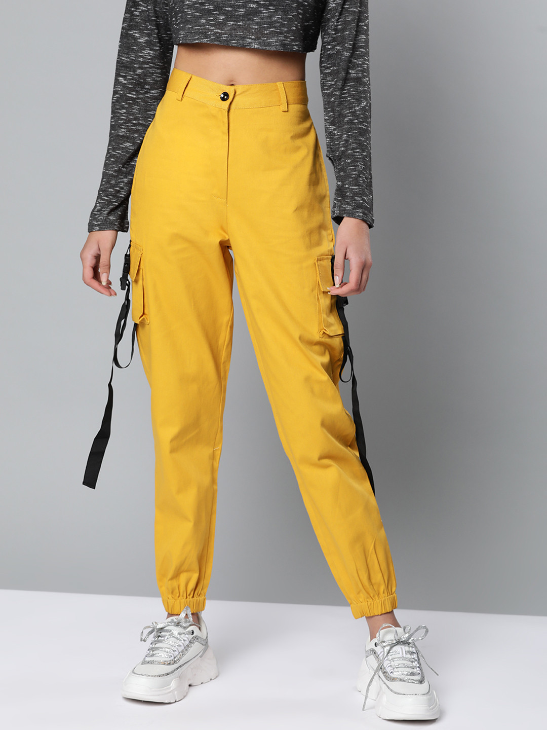 STREET 9 Women Mustard Yellow Loose Fit Solid Joggers