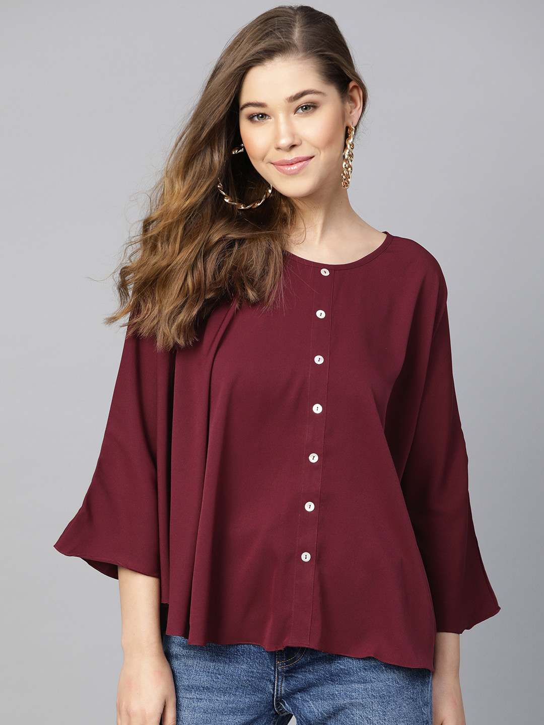 Uptownie Lite Women Burgundy Solid Cape Top