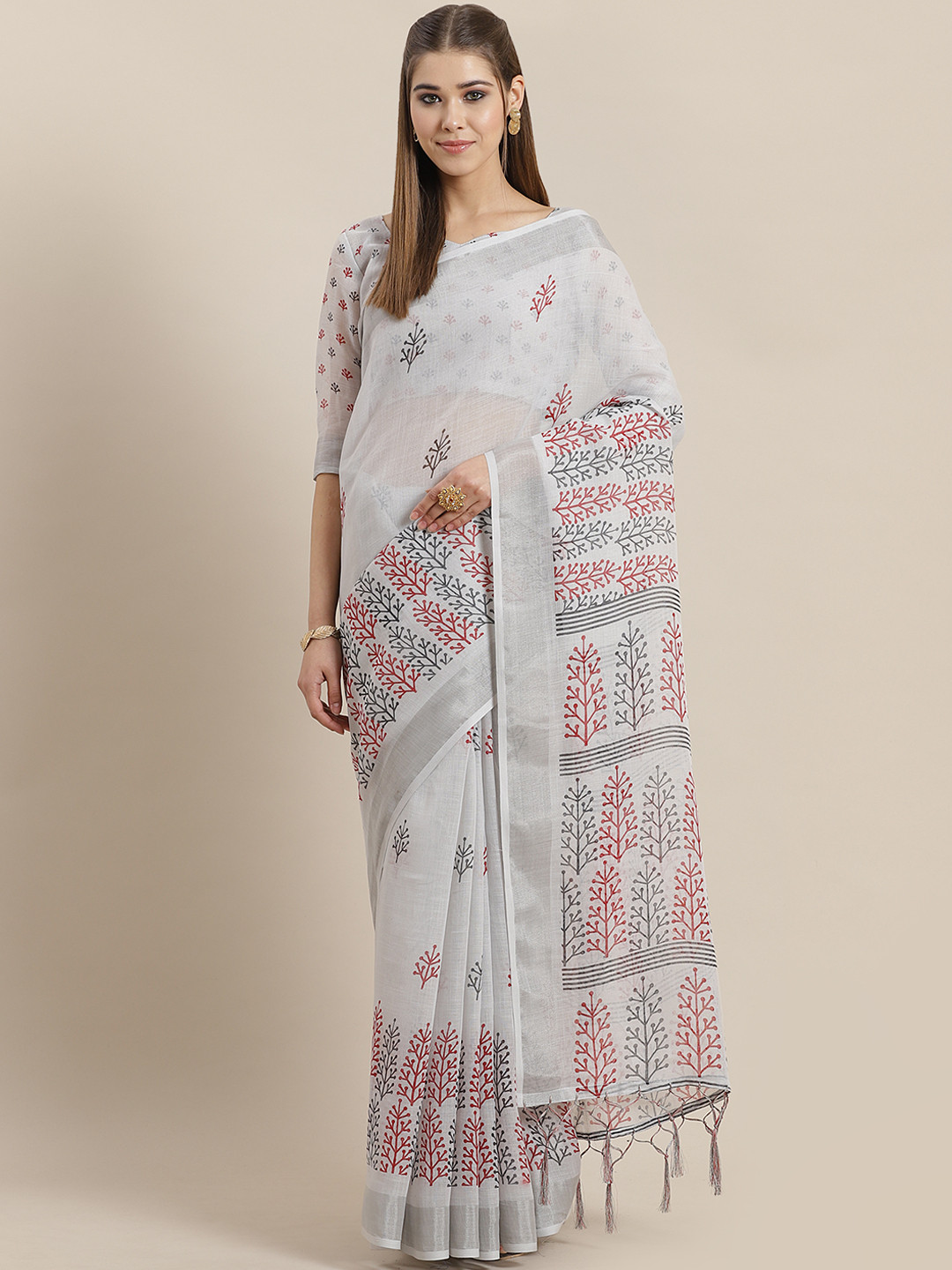 Saree mall Grey & Red Printed Saree