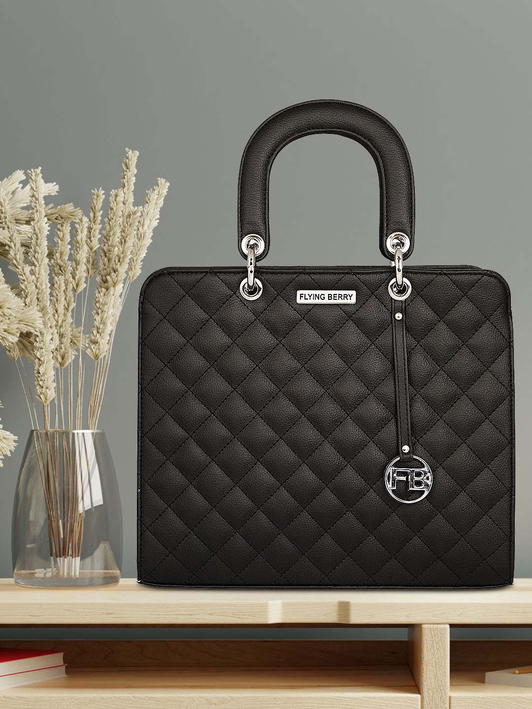 FLYING BERRY Black Checked Handheld Bag