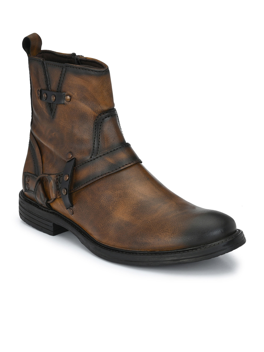 Delize Men Brown Solid Lightweight Mid-Top Flat Boots