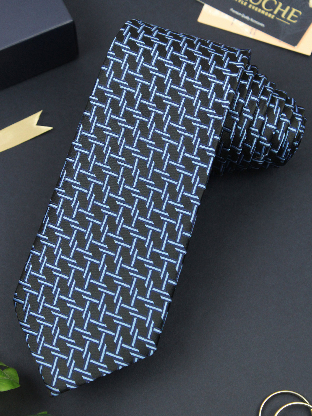 PELUCHE Blue Woven Design Broad Tie