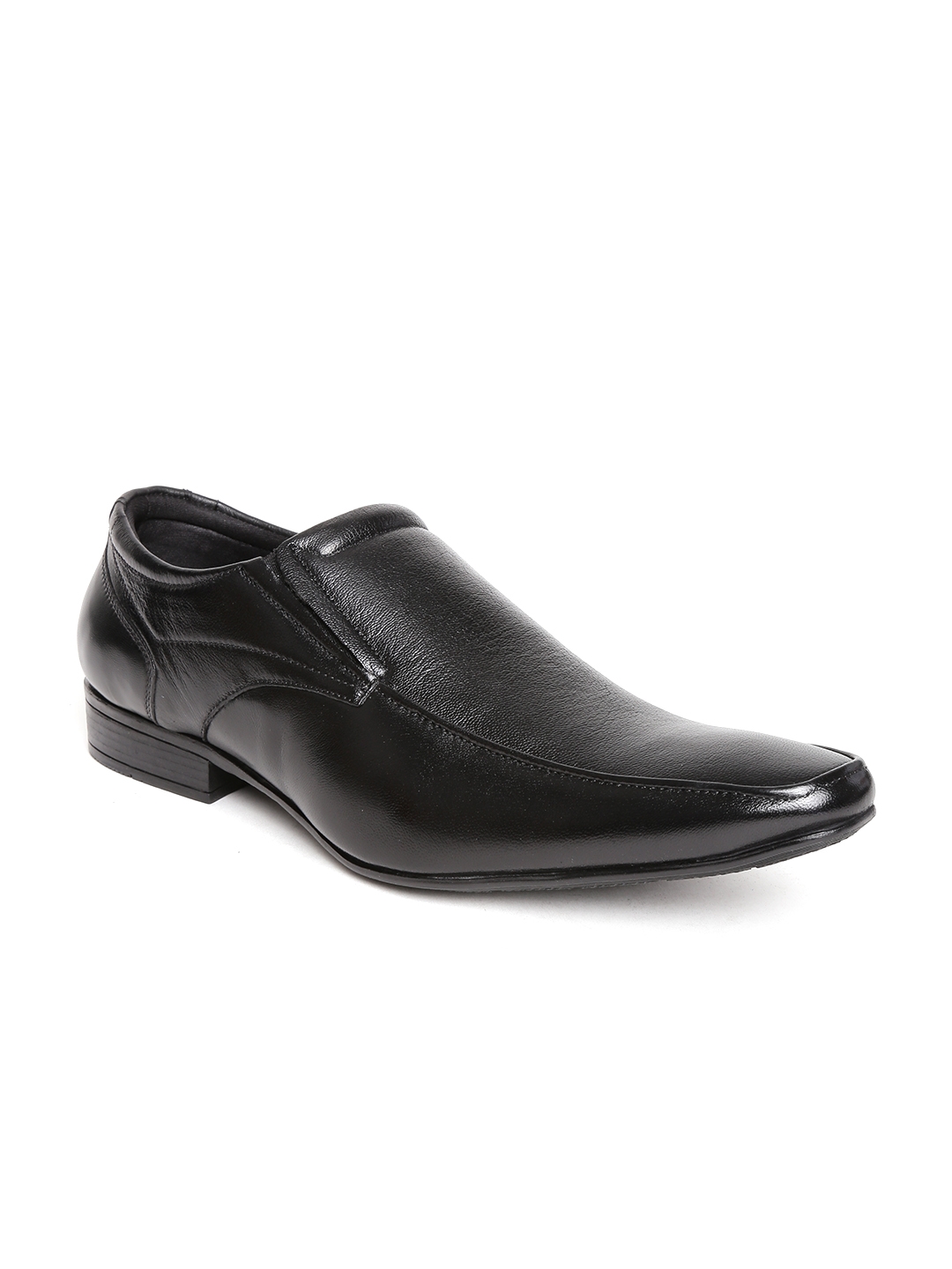 bata black leather formal shoes
