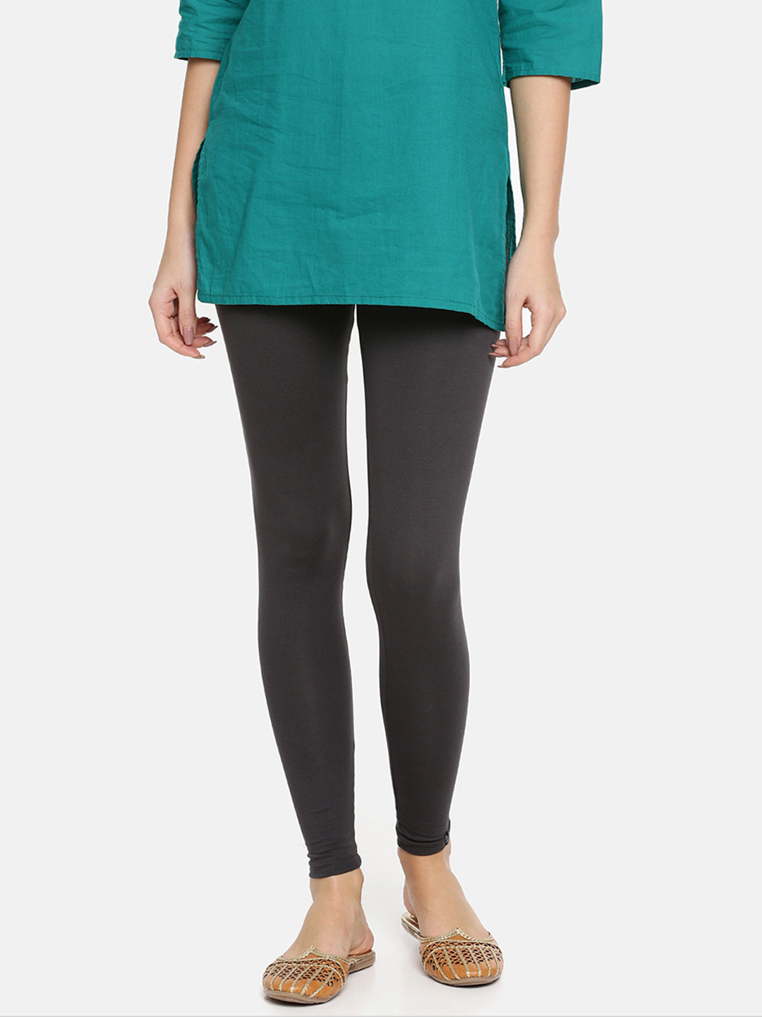 TWIN BIRDS Women Charcoal Grey Solid Ankle-Length Leggings