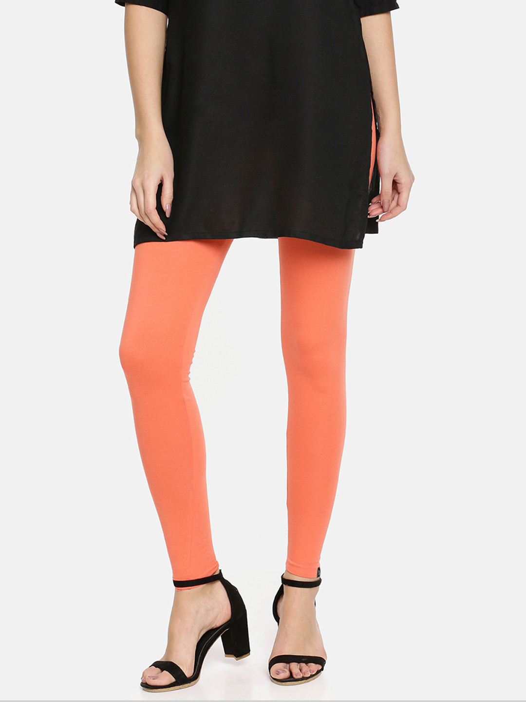 TWIN BIRDS Women Coral-Coloured Solid Ankle-Length Leggings