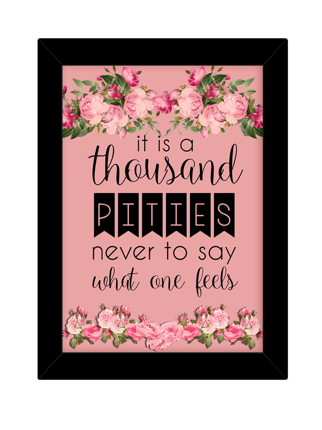 TIED RIBBONS Black & Pink Printed Inspirational Quotes Framed Wall Art