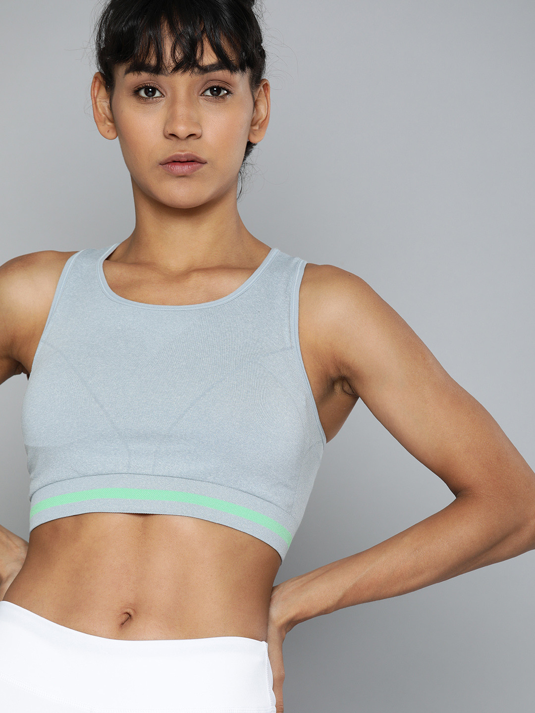 HRX by Hrithik Roshan Grey Seamless YOGA Light Support Rapid Dry Sports Bra