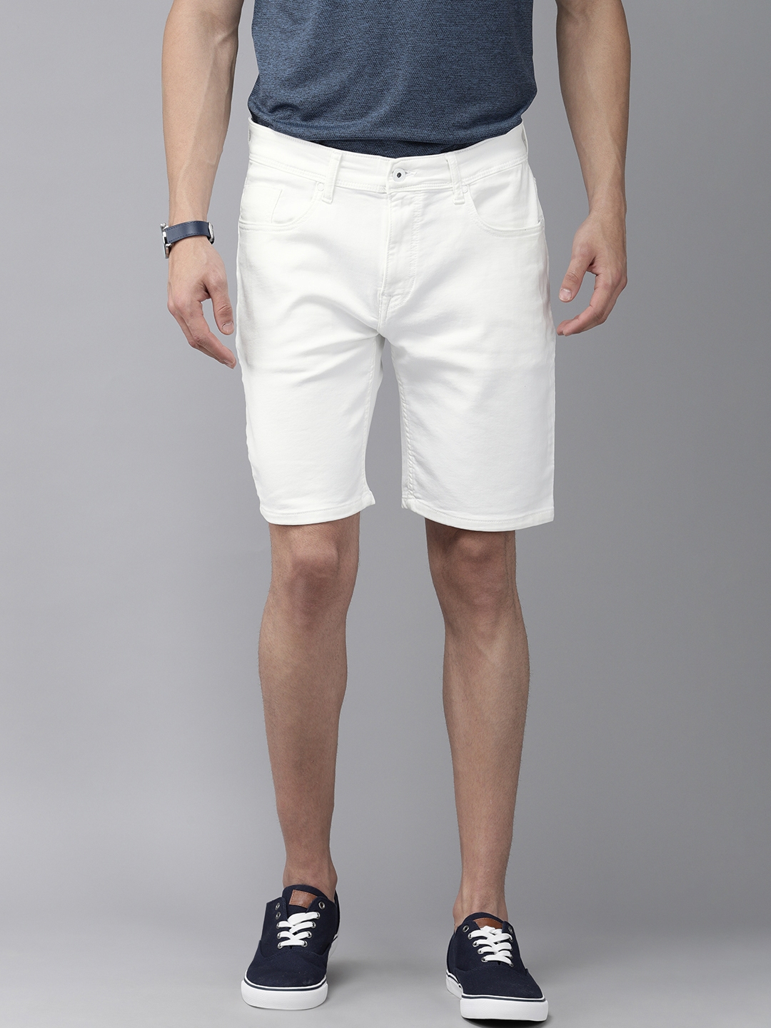 Pepe Jeans Men White Solid Regular Fit Shorts