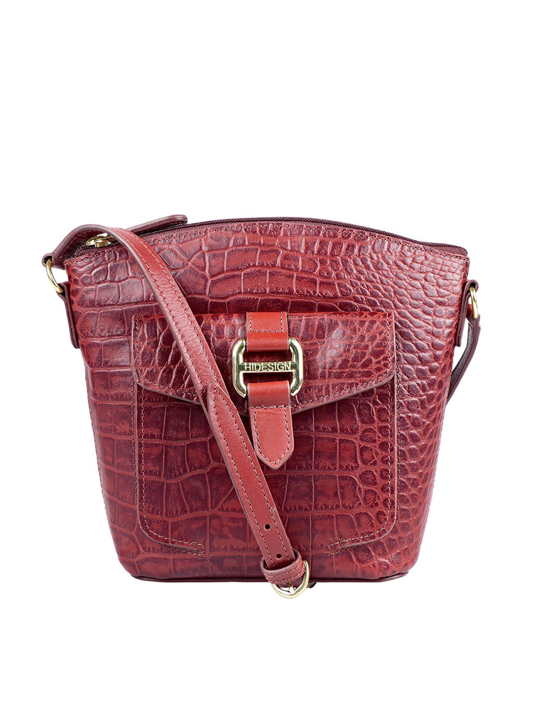 Hidesign Maroon Textured Leather Sling Bag