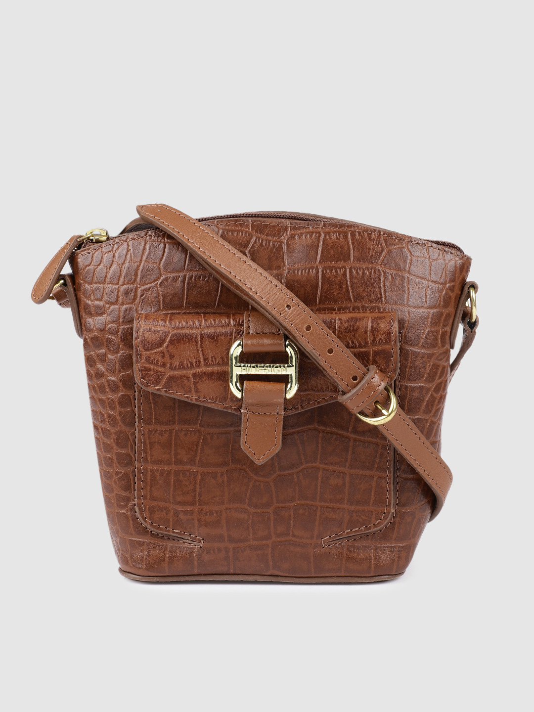 Hidesign Tan Textured Leather Sling Bag