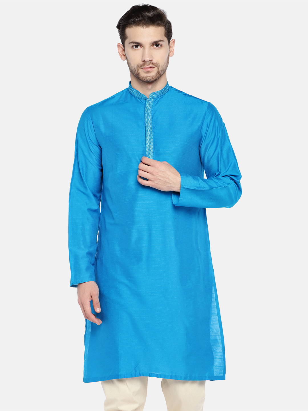 Ethnicity Men Green Embroidered Straight Kurta