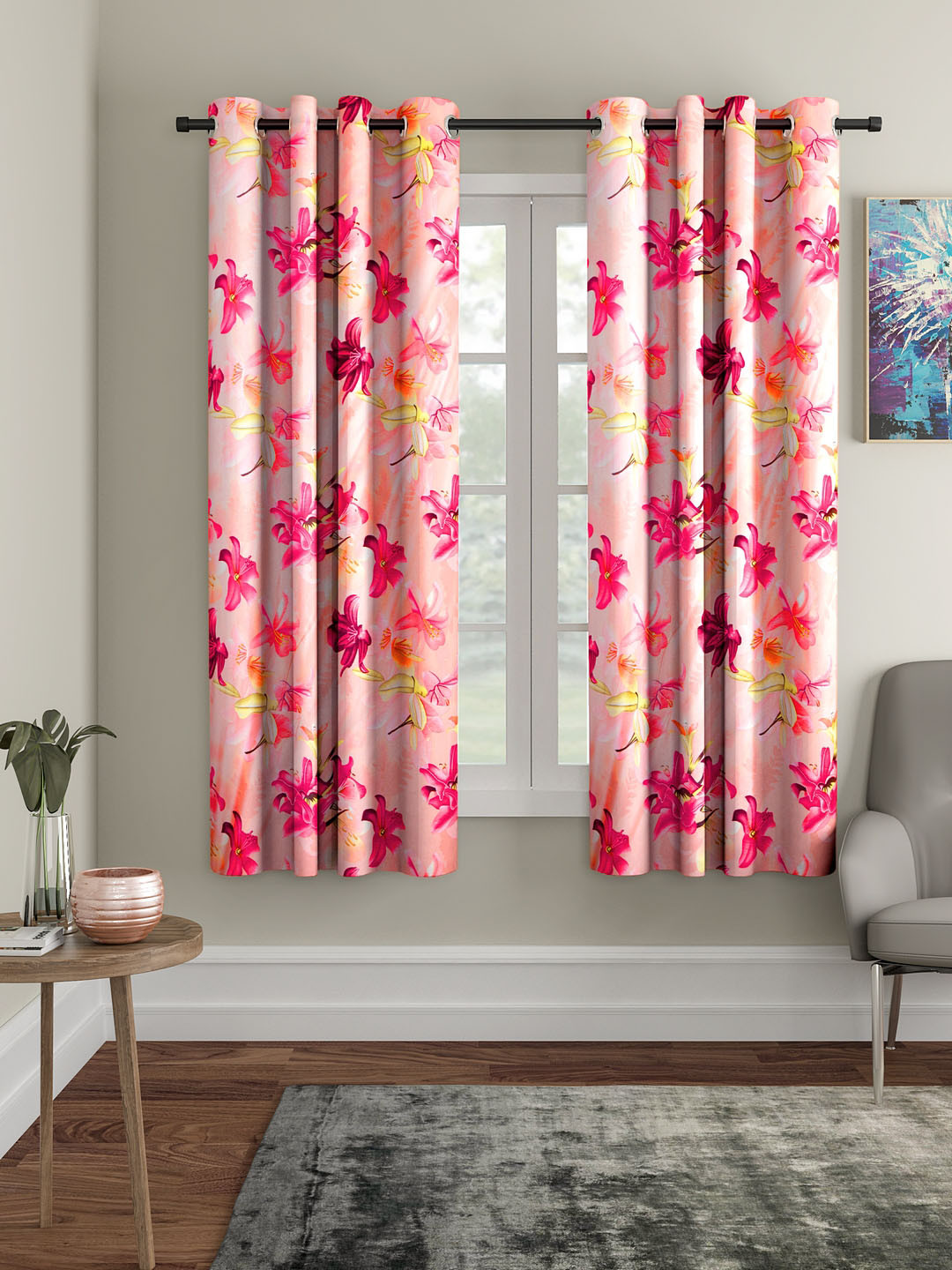 Home Sizzler Pink Set of 2 Window Curtains