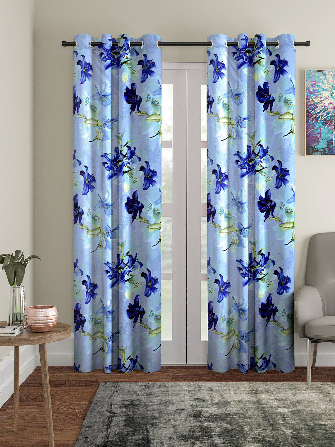Home Sizzler Blue Set of 2 Long Door Curtains