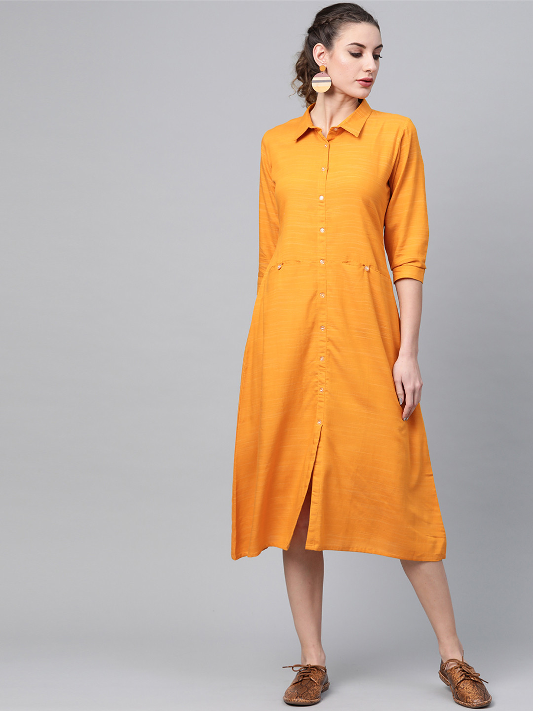 Gerua By Libas Women Mustard Yellow Solid A-Line Dress