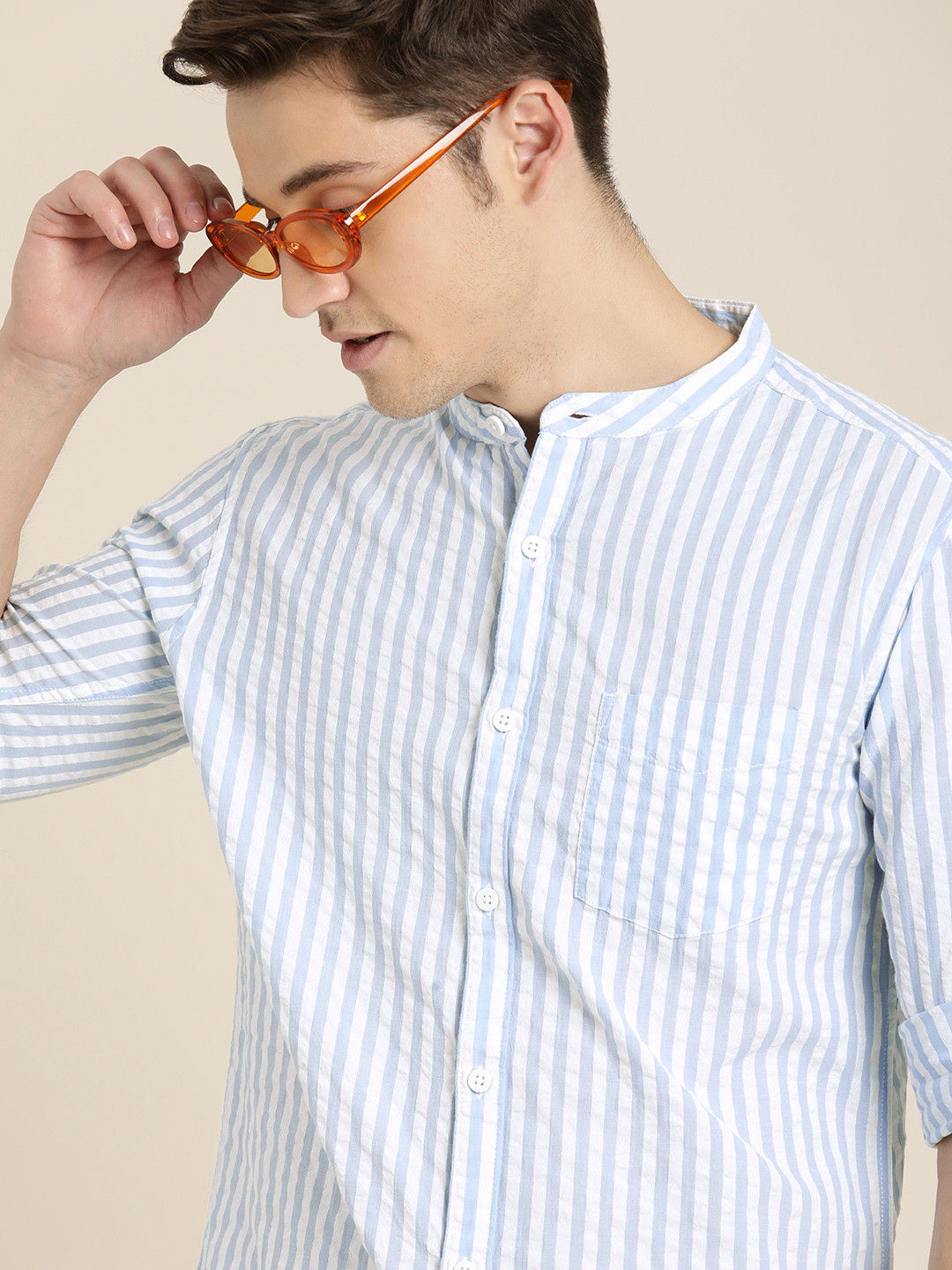 Moda Rapido Men Blue & White Slim Fit Striped Casual Shirt