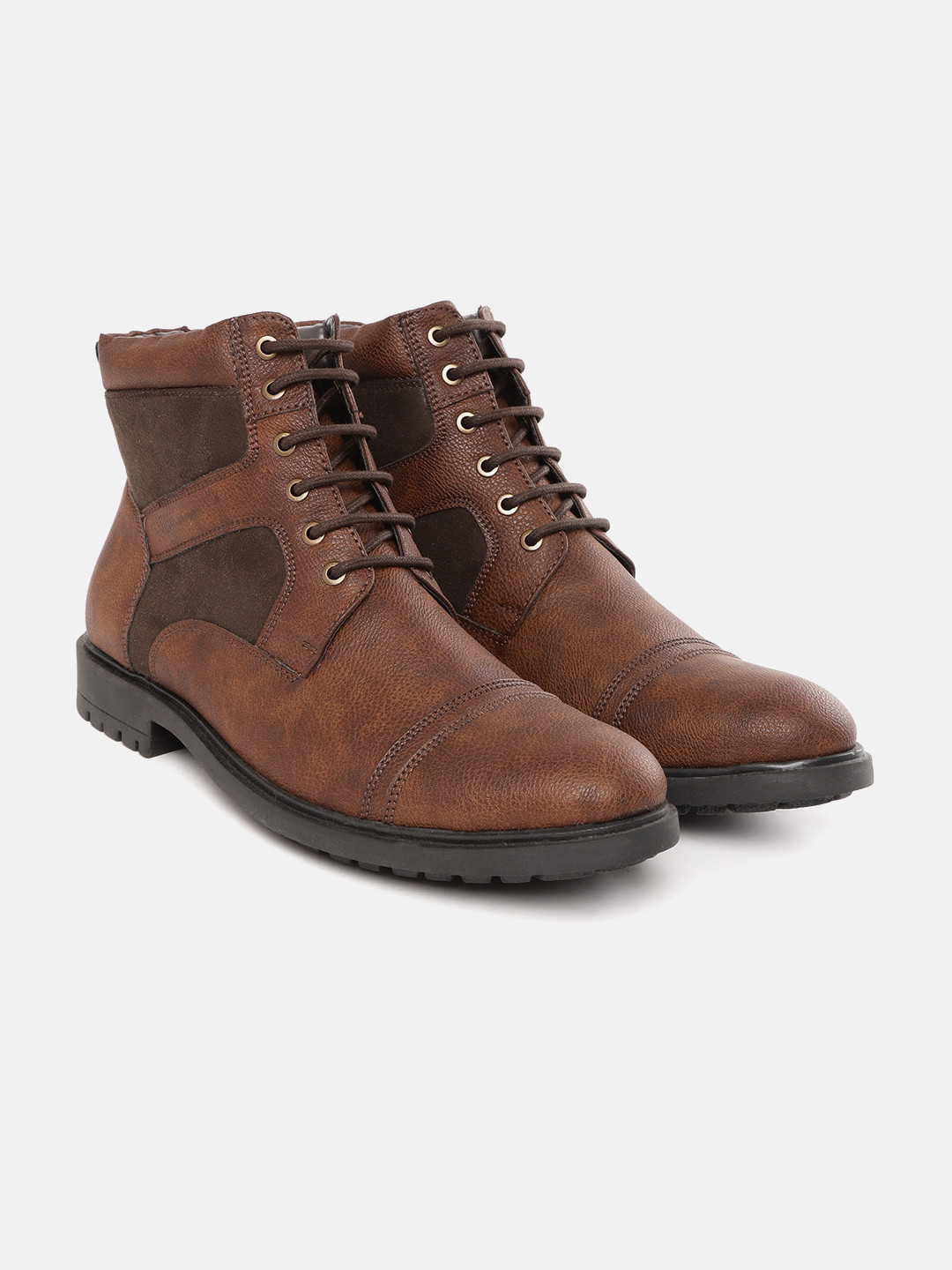 Roadster Men Brown & Olive Green Solid Mid-Top Flat Boots